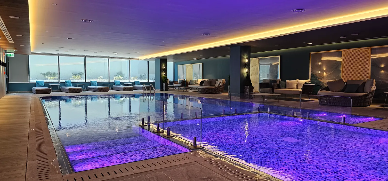 Wide view of the indoor pool hall