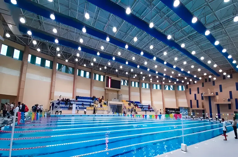 Olympic pool hall with spectator seating